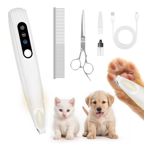 Tondeuse pour Chien d'animaux avec lumière LED, tondeuse à pattes rechargeable par USB pour chiens avec Ciseaux et peignes, tondeuse à pattes de chien silencieuse et étanche pour chiens, chats, pattes