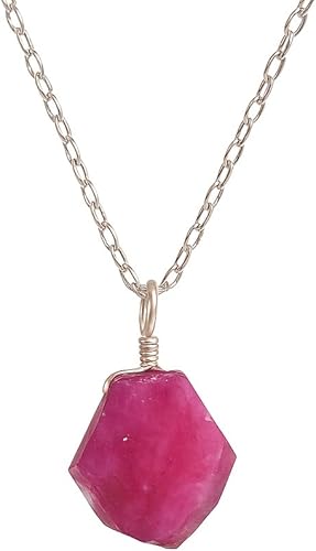 Collar de cristal de piedra natal crudo para mujer, colgante de plata de ley 925 hipoalergénico, cadena de plata ajustable de 16 + 2 pulgadas,