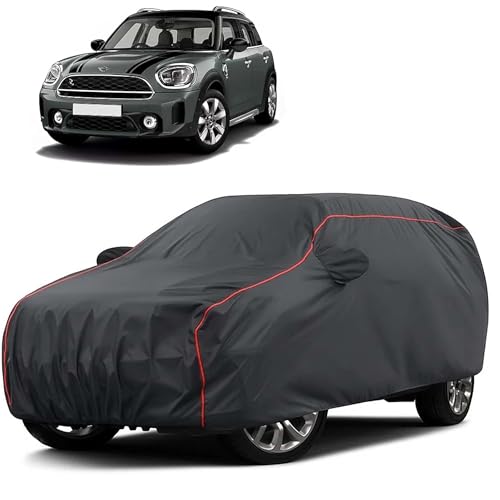 Image of Sulfar 100% Water Resistant Car Body Cover Compatible with Mirror for BMW Countryman Coupe (Triple Stitched, Full Bottom Elastic, Dark Grey Taffeta with Red Piping)