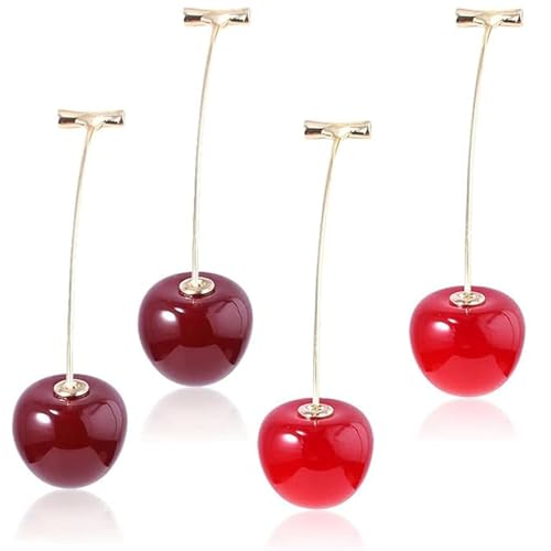 Nawjue 2PCS Lifelike Red Cherry Dangle Drop Earrings and Cute Fruits Earring Charm Sweet Jewelry Set for Women (Red 21MM)