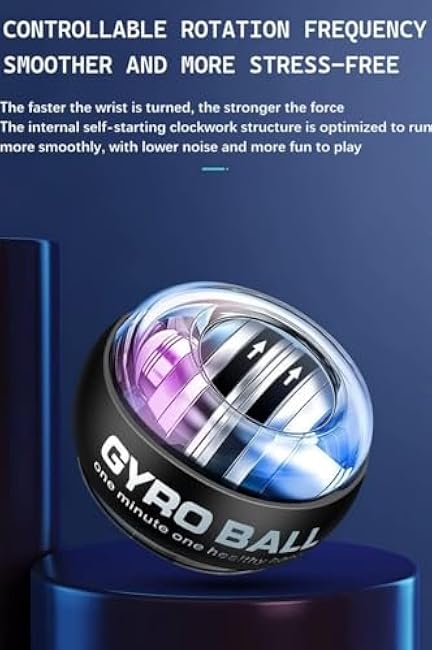 Auto Start Gyro Ball Strengthener, Forearm Gyro Ball Wrist Exerciser, Auto-Start Colorful Lighting (Without Light-Black)