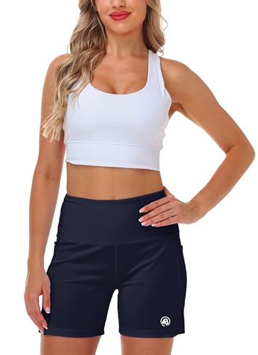 Image of AOBUTE Womens High Waist Swim Board Shorts with Pockets Quick Dry Bike Shorts