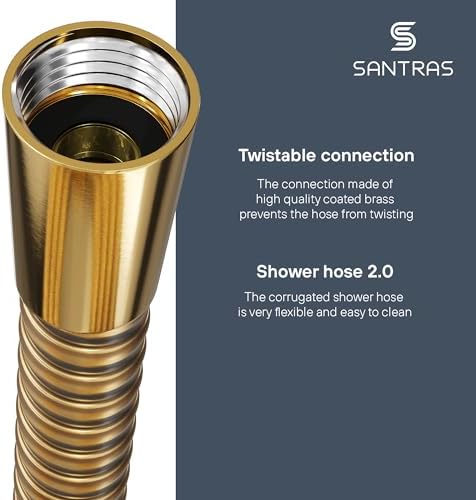 SANTRAS Shower Hose 1.5 m Plastic in Gold - Shower Hose Twist-Proof - 1/2 Inch Standard Connection & Drinking Water Tested - Made in Germany