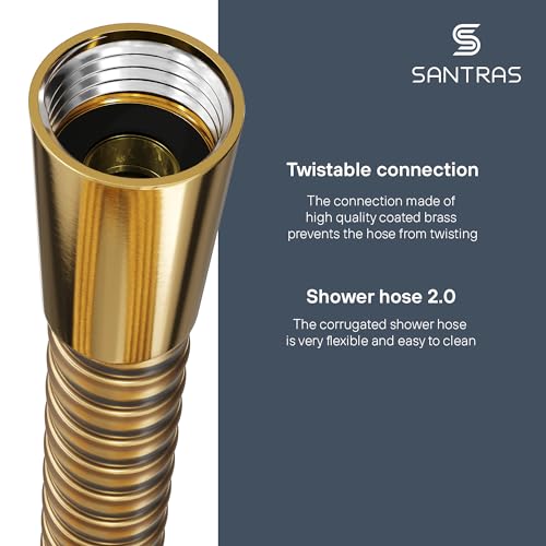 SANTRAS Shower Hose 1.5 m Plastic in Gold - Shower Hose Twist-Proof - 1/2 Inch Standard Connection & Drinking Water Tested - Made in Germany