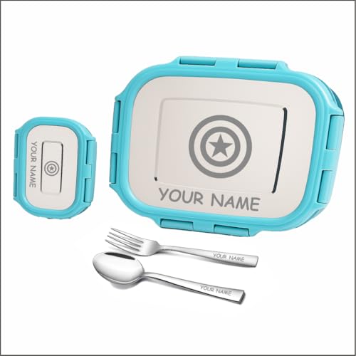 Image of Personalized Tiffin | Customized Lunch Box with Lids | Personalized Stainless Steel Tiffin Box | Your Child's Name and Favourite Character Engraved | for School Students (Blue)