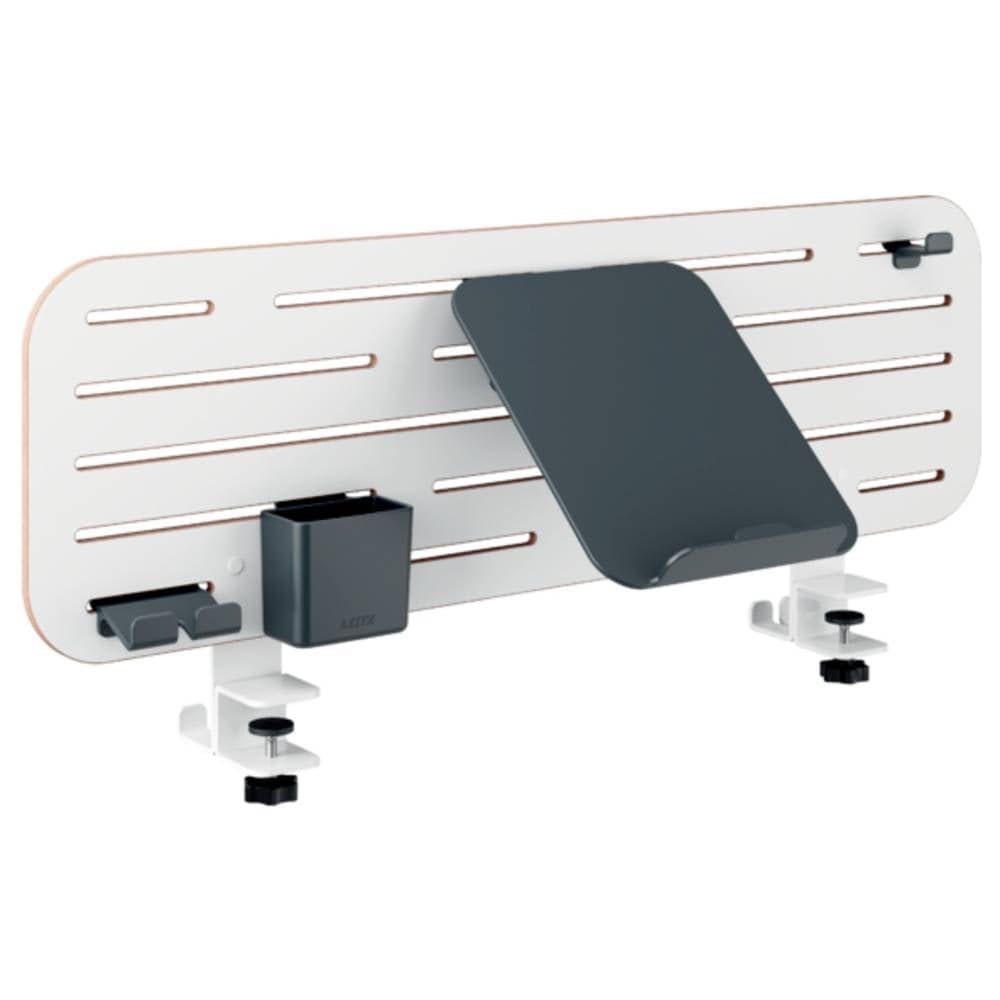 Leitz Ergo Organizer con Supporto per Laptop e accessori per una scrivania ordinata, Compatibile con Scrivanie Spesse 35 mm, montaggio a morsetto, 80 cm x 25 cm, Gamma Ergo, Bianco, 65490000