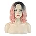 Produktbild FESHFEN 14 Zoll Kurze Bob Lockige Gewellte Perücke Ombre Haar Schwarz bis Rosa Synthetische Perücke für Frauen Mädchen hitzebeständige Faser R Teil Perücke mit Seitenscheitel Perücken Cosplay Party
