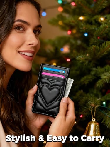 AUNER LEATHER Quilted Leather Card Holder - Slim Front Pocket Wallet for Women & Teen Girls - Gift Ideas for Age 12,13,14,15,16,17,18+ Year Old Girl - Birthday Gifts and Trendy Stuff for Teenage Girls