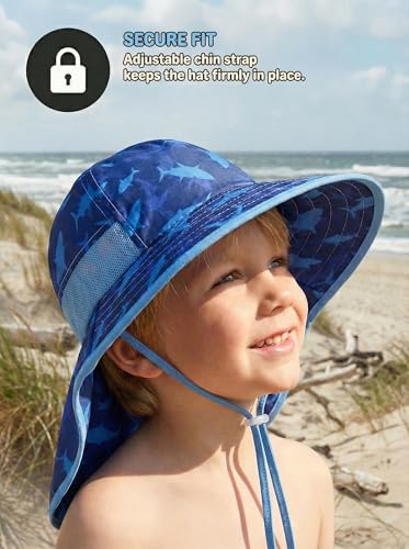 Image of icolor Kids Sun Hat UPF50+ Sun Protection Bucket Hat Toddler Summer Beach Play Hats with Neck Flap for Girl Boy Ages 3~10