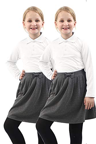GW CLASSYOUTFIT 2X BoysGirls Plain Long Sleeve Polo School Shirts Uniform PE Top Kids Tops Shirt (5-6 Years, 2X Boys White Long Sleeve)