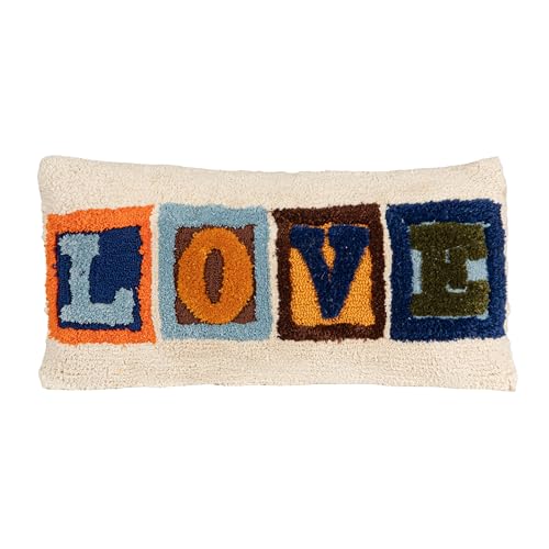 Creative Co-Op Indoor/Outdoor Fabric Tufted Lumbar Pillow Love, Multicolor