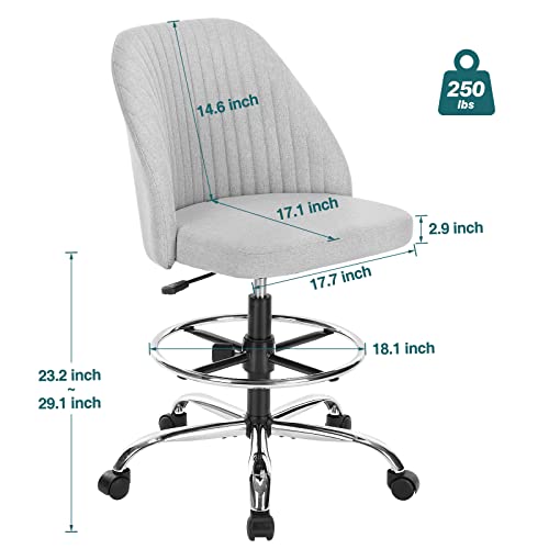 Smug Stool Office Standing, Armless Drafting Tall Desk Counter Height Adjustable Computer Chair With Wheels, Grey #TOP7