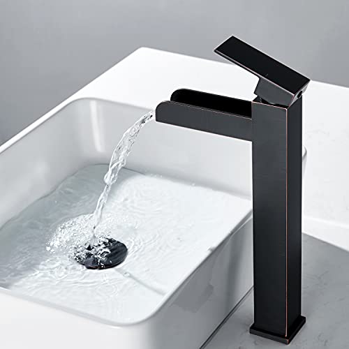 Lexdale Waterfall Bathroom Sink Vessel Faucet Oil Rubbed Bronze Single Handle Tall Lavatory Vanity Brass Bathroom Faucet With Pop Up Drain And Supply Lines #TOP4