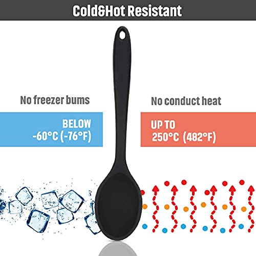 4 Pieces Silicone Cooking Spoons Set Silicone Serving Spoon Silicone Nonstick Mixing Spoons Slotted Spoons Large Nonstick Heat Resistant Spoons For Kitchen Cooking Bake Stir Draining Tool (Black) #TOP2