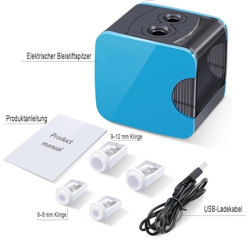 elektrischer anspitzer，Elektrischer Spitzer für Kinder Doppelloch elektrischer spitzer dicke und dünne stifte，Perfekt für Kinder im Büro oder zu Hause (blue)