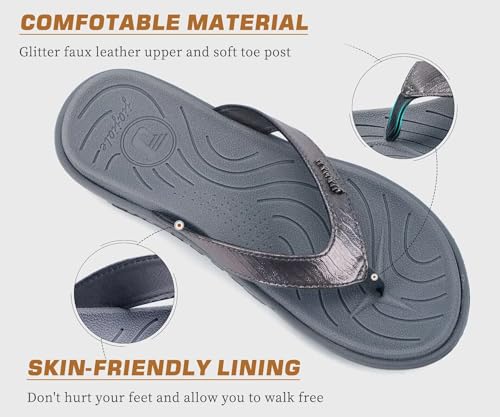 Image of jiajiale Womens Fashion Orthotic Flip Flops Ladies Slip On Lightweight Comfortable Thick Cushion Yoga Mat Thong Sandals With Plantar Fasciitis Arch Support