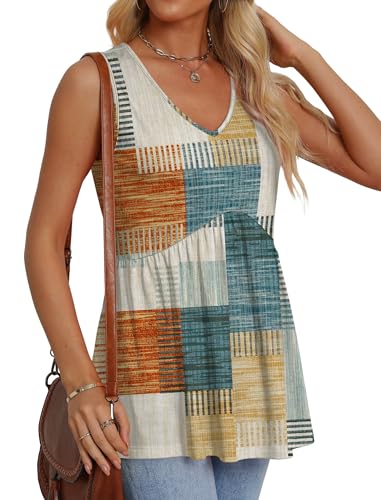 Image of OFEEFAN Womens Tank Tops 2025 Flowy Peplum Tops for Women Dressy Sleeveless V Neck Babydoll Tank Tops