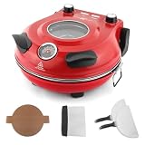 KLAIF Elektrischer Pizzaofen 420 °C, separat regelbare Ober- und Unterhitze, 31 cm Keramik-Pizzastein, inkl. 4-teiligem Pizzazubehör-Set, 1200 W, Modell LMC-Rot