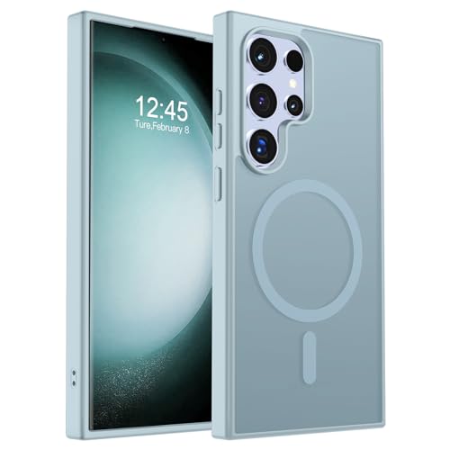 Image of SUPFINE Magnetic for Samsung Galaxy S23 Ultra Case, (Built-in Magnets) (Military Grade Drop Protection) Slim Translucent Shockproof Phone Case,Sliver Blue