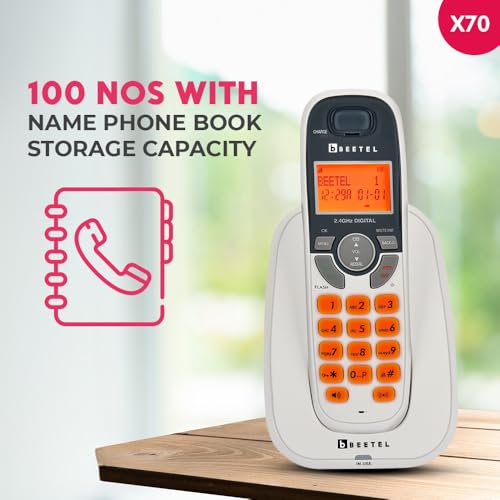 Image of Beetel X70 Expandable Cordless Landline Phone, 2.4GHz Frequency, 2 Way Speaker Phone, Ringer Volume, LED Notification for Ringer and Charging (X70)(White)