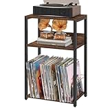 LELELINKY Record Player Stand, 3-Tier End Side Table with Vinyl Record Storage, Vinyl Record Holder Up to 120 Albums, Turntable Stand with Vinyls Storage for Music Living Room, Brown