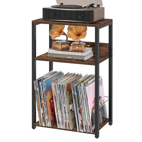 LELELINKY Record Player Stand, 3-Tier End Side Table with Vinyl Record Storage, Vinyl Record Holder Up to 120 Albums, Turntable Stand with Vinyls Storage for Music Living Room, Brown - Les Beatles, Paul McCartney, John Lennon, RIngo Starr, George Harrison LELELINKY Record Player Stand, 3-Tier End Side Table with Vinyl Record Storage, Vinyl Record Holder Up to 120 Albums, Turntable Stand with Vinyls Storage for Music Living Room, Brown