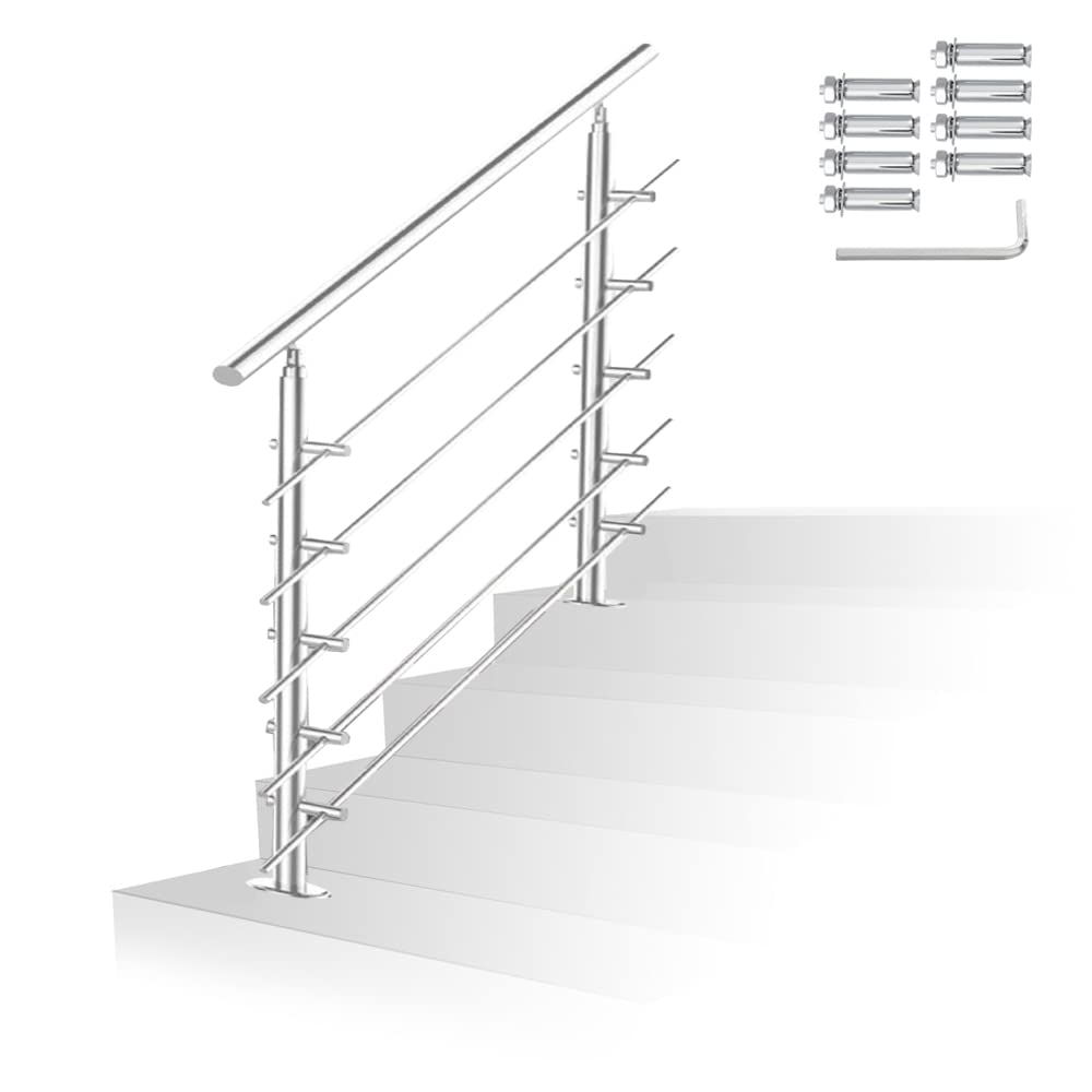 Rampe d'escalier en acier inoxydable Randaco 80 cm avec 5 barres transversales