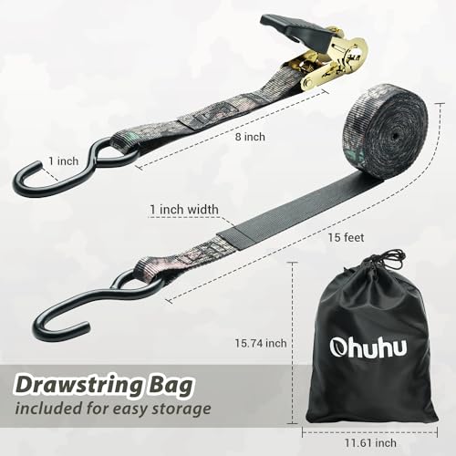 Ratchet Tie Down Strap 8-Pack 15 FT - 500 lbs Load Cap with 1500 lbs Breaking Strength Limit, Ohuhu Ratchet Tie Down Logistic Cargo Straps for Moving Appliances Cargo Motorcycle Lawn Equipment - Thumbnail 4