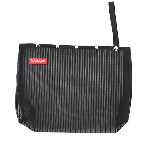 Image of Large 5 Snaps Mesh Travel Knitting Bag with Snap Opening, Lightweight Nylon Storage Pouch for Yarns, Needles and Accessories (Black)