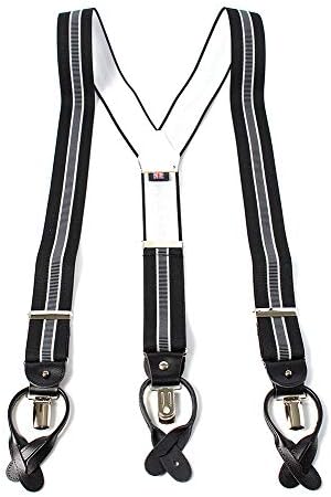Albert Thurston 2in1 Y-Back Design Braces 1 3/8 inch Wide Suspender Handmade In England Stripe Black