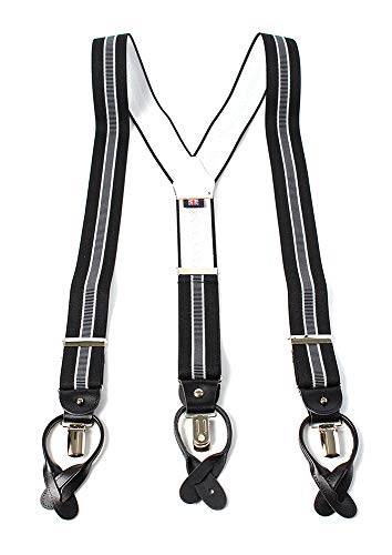 Albert Thurston 2In1 Y-Back Design Braces 1 3/8 Inch Wide Suspender Handmade In England Stripe Black #TOP26
