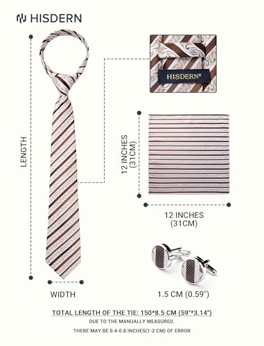 Image of HISDERN Ties for Men Paisley Tie and Pocket Square Cufflinks Set Formal Classic Floral Necktie Handkerchief Wedding Party