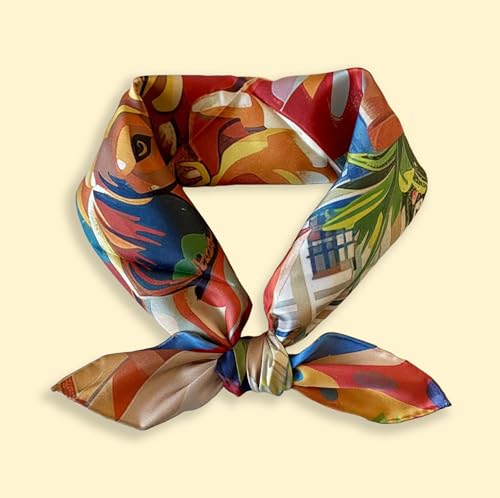 100% Silk Square Scarf - Dachshund 27x27"/70x70cm, Mulberry Twill Silk Bandana with Hand-rolled Edges, Fauvism Style Art, Gift for her & him3