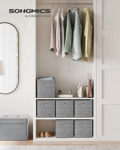 SONGMICS Aufbewahrungsbox, 6er Set, Ordnungsboxen aus Vliesstoff mit Griff, Boxen Aufbewahrung, 26 x 26 x 28 cm, Organizer Box, für Würfelregal, Faltbox, Kleideraufbewahrung, grau meliert RFB026G01