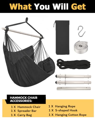 Image of ADVOKAIR Hammock Chair Swing, Heavy-Duty Hanging Rope Swing Seat Supports 500 Lbs, Ideal for Outdoor Patio, Backyard, Porch, Deck & Indoor Bedroom Use