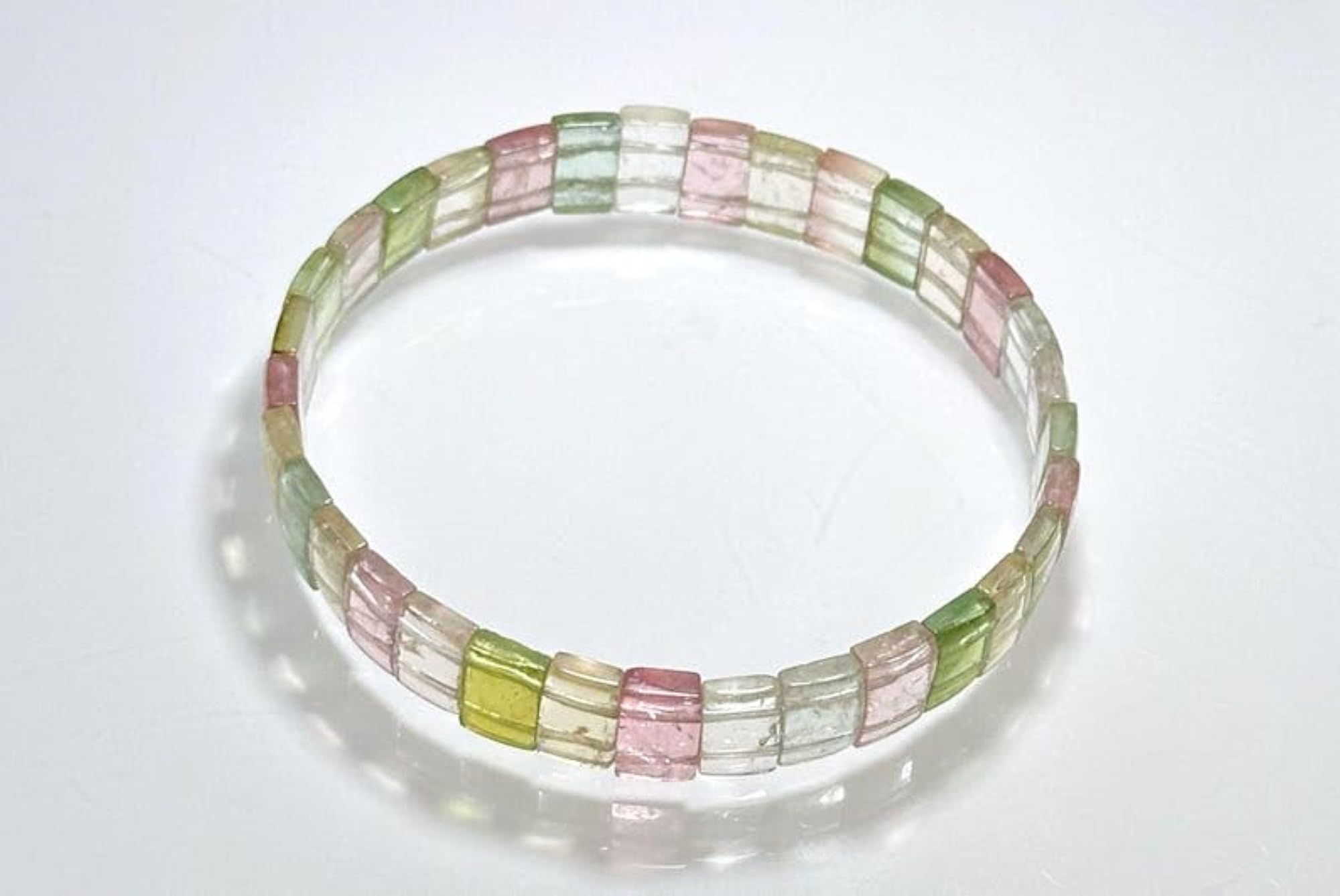 Natural Macaron Rainbow Tourmaline Gemstone Energy Stretch Bracelet