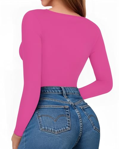 Image of MANGOPOP Womens Bodysuit Long Sleeve Crew Neck Body suit for Women Ribbed Bodysuits Shirts
