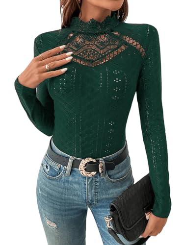 GORGLITTER Damen Bodysuit Elegant Bodies Stehkragen Öse Stickerei Bodys...