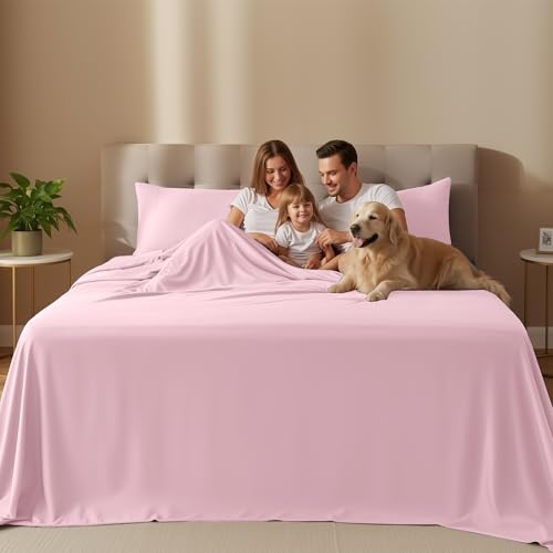 Image of Utopia Bedding California King Size Sheet Set - 4 Piece Bed Sheets, Soft and Breathable Microfiber, Includes 1 Fitted Sheet, 1 Flat Sheet and 2 Pillowcases - Oeko Tex (Crystal Pink)