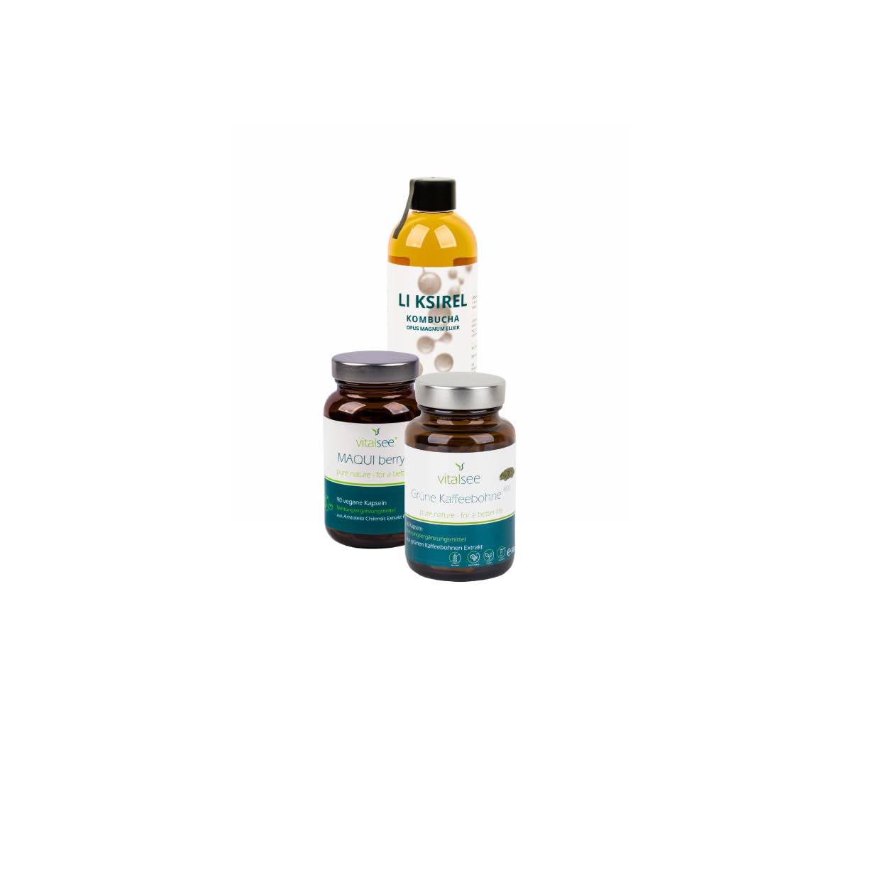 SCHLANK & VITAL Set - 3-teiliges Kombi-Set mit Li Ksirel Kombucha, Grünem Kaffeebohnen-Extrakt & Maqui-Beeren-Extrakt