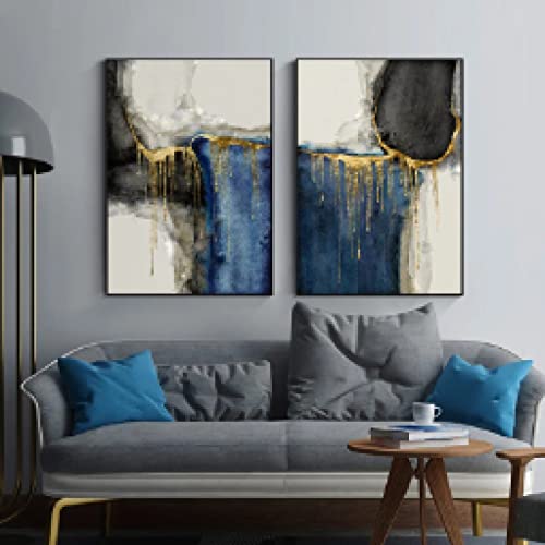 Affiches abstraites bleu or haute définition triptyque 30x45cm - 3