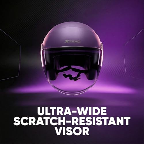 Image of Xtrac Ace ISI Certified Open Face Helmet for Men & Women | Half Face Bike Helmet with Scratch-Resistant Clear Visor | Lightweight ABS Shell | Quick Release Buckle | Purple - M