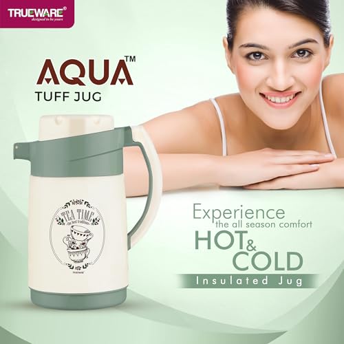 Image of Trueware Aqua Jug Insulated Flask -1000 Ml | Insulated Tea Pot Kettle Inner Steel Outer Plastic | Hot & Cold | Food Grade Plastic | Lightweight BPA-Free | Wide Mouth Design | Ideal for Office, Travel
