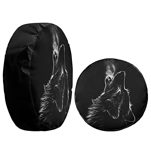 Image of Black 3D Wolf Spare Tire Cover Wheel Tire Cover Fit Trailer, RV, SUV and Many Vehicle 13inch