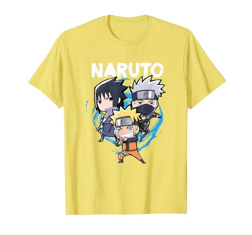 Naruto Shippuden Team 7 Chibi Group Anime T-Shirt, Men, Lemon Yellow, X-Large