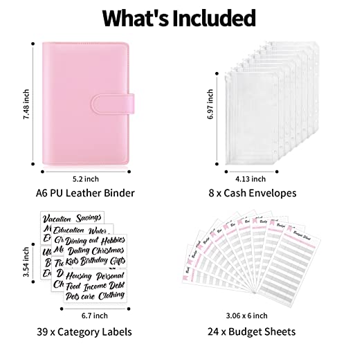 Sooez Budget Binder With Zipper Cash Envelopes & Expense Sheets For Budgeting And Saving Money, Money Organizer For Cash With Category Labels, Savings Binder Cash Wallet Envelope, Pink #TOP1
