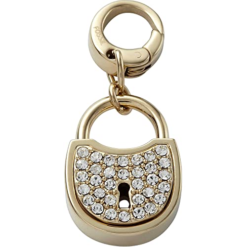Fossil Damen-Charm Anhänger Schloss Edelstahl IP gold Zirkonia JF00036710