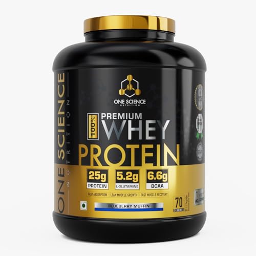Image of One Science Nutrition Whey Protein Combo | Gluten Free, 25g Protein /Scoop | Muscle Gain, Strength & Exercise Recovery | Free 150g Creatine | Blueberry Muffin, 2.27 kg