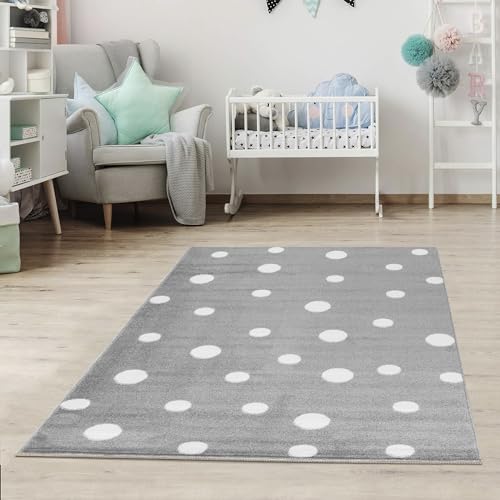 Jimri Kinderteppich DOTS l Pünktchen Gepunktet l Öko-Tex Siegel | Farbe: Beige Blau Rosa |...