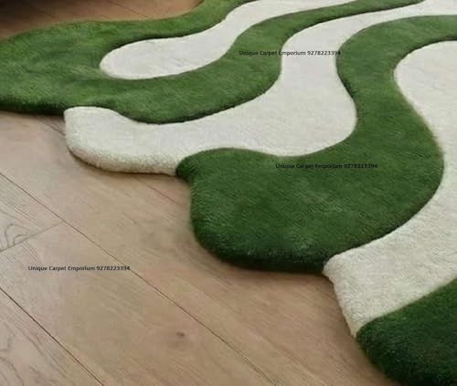 Image of Hand Tufted Irregular Area Rug 6x8 Ft Wool Carpet for Bedroom Living Room Modern Artistic Floor Cover Soft Luxury Contemporary Home Decor Accent